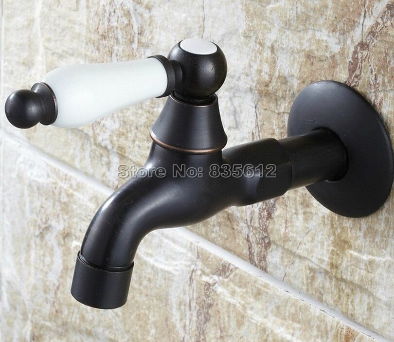 Wandmontage Zwarte Olie Gewreven Brons Keramische Handvat Mop Zwembad Kraan/Wasserij Sink Koudwaterkraan Wav117