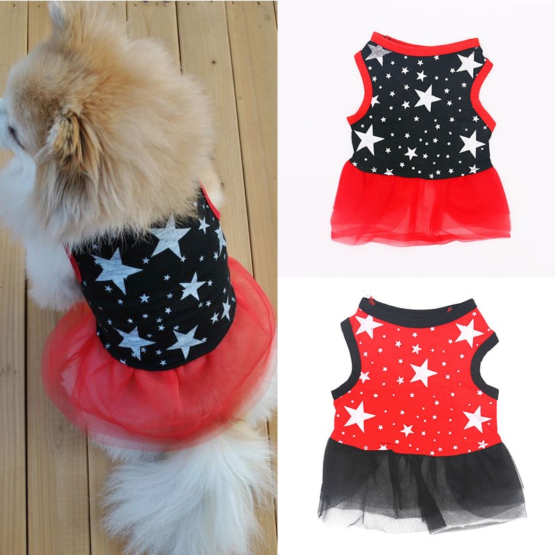 Sød stjerne print dobbeltlag blonde hundekjole rødt tøj til lille hund sommer hundeknudepynt kjole hvalp kostume kæledyrstøj