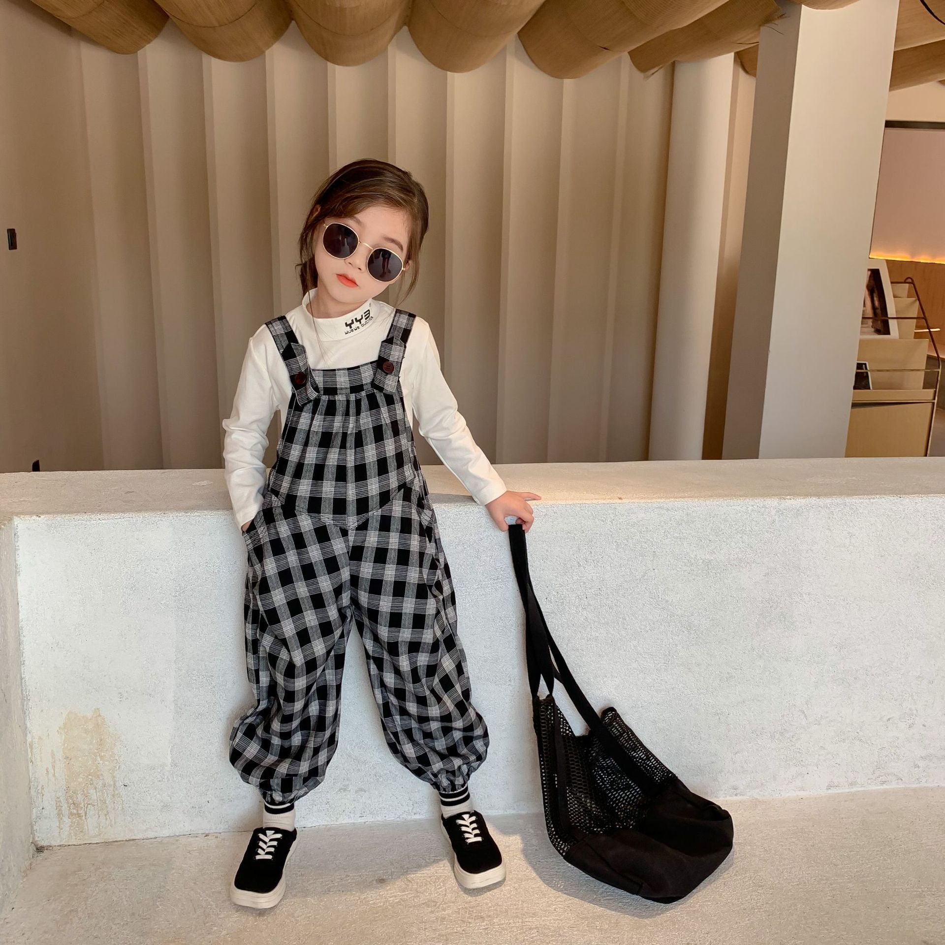 Kids Overall Solid T Shirts Autumn Plaid Trousers Girls Cardigan Undershit Top Korean Baby Clothes Toddler Overalls
