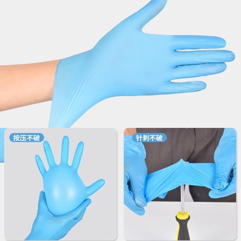 Gants jetables en Nitrile rose bleu, 100 pièces, protection anti-allergie, pour les mains, pour le travail, la cuisine, la vaisselle, mécanicien