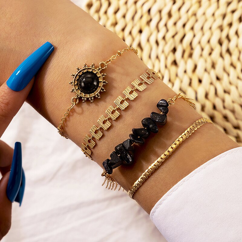 Docona-Conjunto de pulseras de aleación de Metal multicapa para mujer, brazalete bohemio de cristal y piedra media luna, corazón, hoja de árbol, joyería de boda, 9 estilos