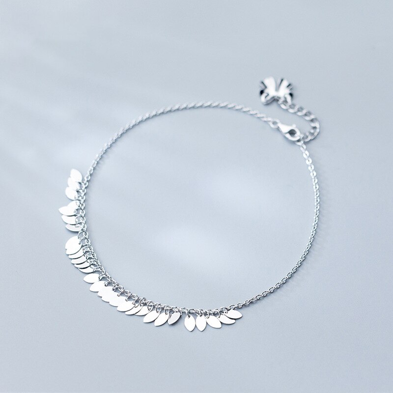 Miqiao Armband Op De Been Enkelband Voor Vrouwen Zilver 925 Voet Sterling Sieraden Vrouwelijke Eenvoudige Glossy Oval Licht Stuk Temperament: Silver