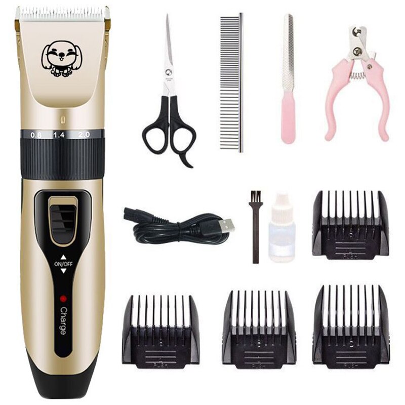 de mascotas perro de pelo de Pet Grooming herramienta Cizalla eléctrica recargable USB perro pelo pata Shaver Clipper: Marrón