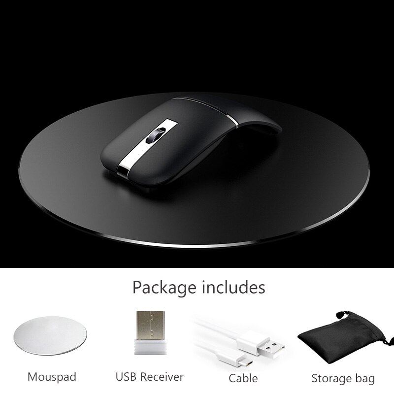 2.4G USB Wireless+Bluetooth Folding Mouse Rechargeable Ergonomic Gaming Mouse For Macbook Lenovo Asus Dell HP Computer Mouse: Black