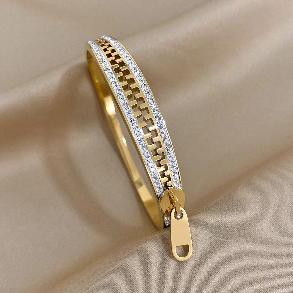 Pulsera con cremallera Original, brazalete con dije, pulseras de mano con cremallera de acero inoxidable, joyería de lujo chapada en oro para mujer de: Color amarillo dorado claro