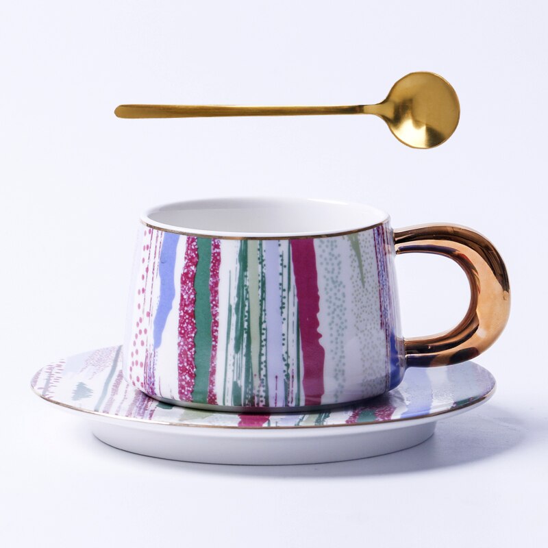 Taza De café Mate De cerámica nórdica De lujo, platillo , Tazas De café reutilizables, Tazas De café hechas a mano, EK50BD: A