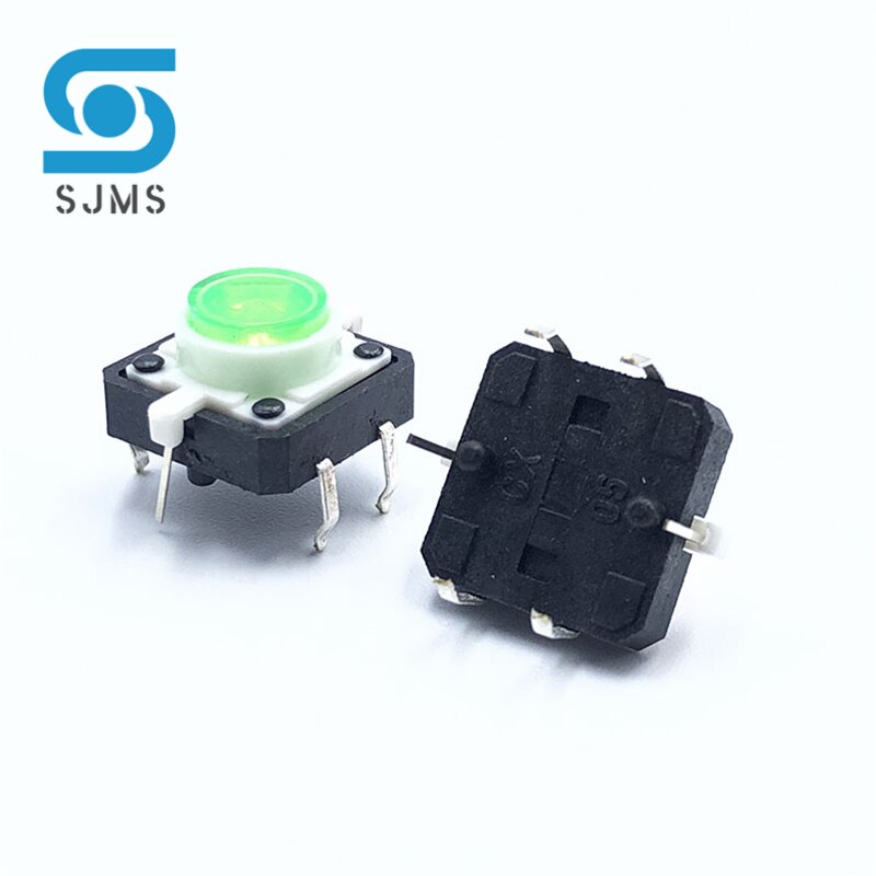 5PCS 12X12X7.3mm Tactile Push Button Switch Momentary Tact With LED 5 Color 12*12*7.3mm 12*12*7.3 Red Green Blue Yellow White: Green x 5Pcs
