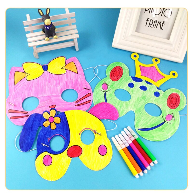 8 st barn färg fyllning målning mask tecknad djur diy ritning mask leksaker konst hantverk barn fest favorit leksak