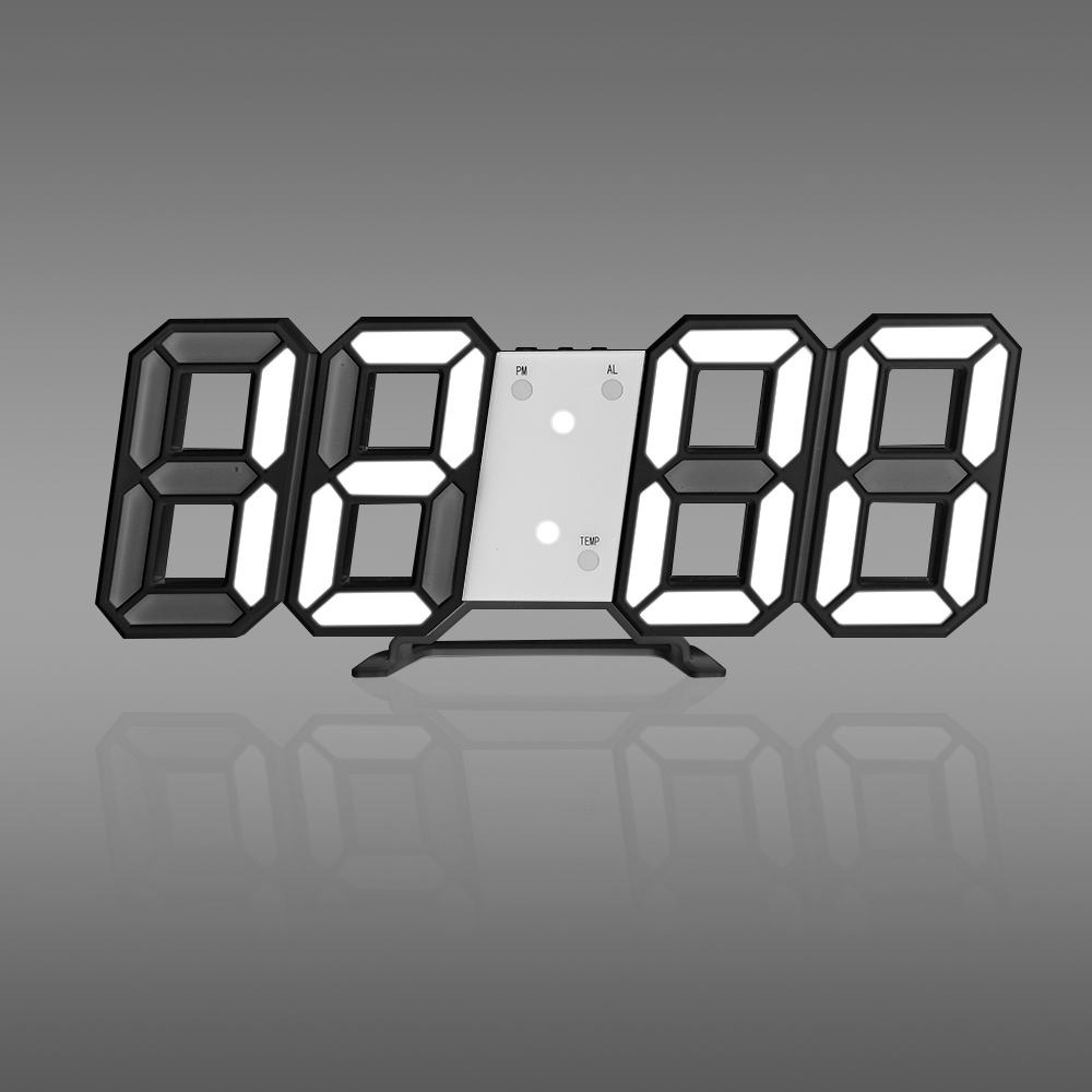 3D LED Wanduhr Moderne Digitale Tisch Uhr Alarm Nachtlicht Uhr Für Heimat Wohnzimmer Dekoration: Weiß B