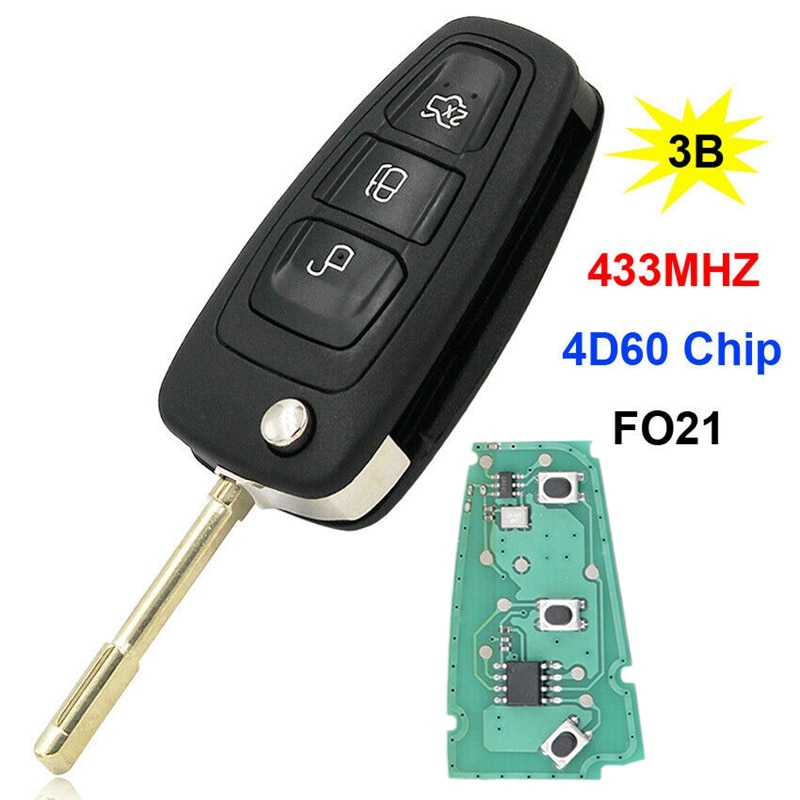 3 Button Remote Car Key 43hz 4D60 Chip for Ford Mondeo Focus Fiesta C-Max FO21: Default Title