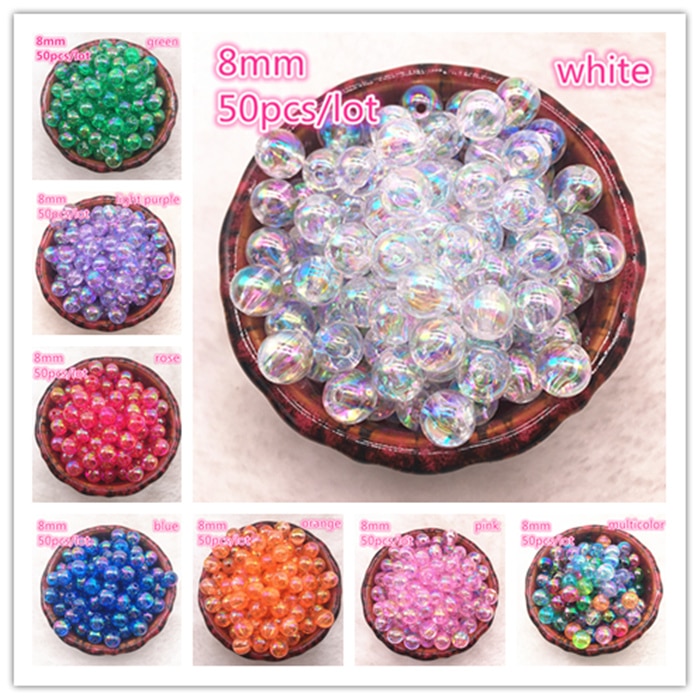 50 stuks 8mm AB Kleur Ronde Acryl Kraal Losse Spacer Kralen Voor Sieraden Maken DIY Armband