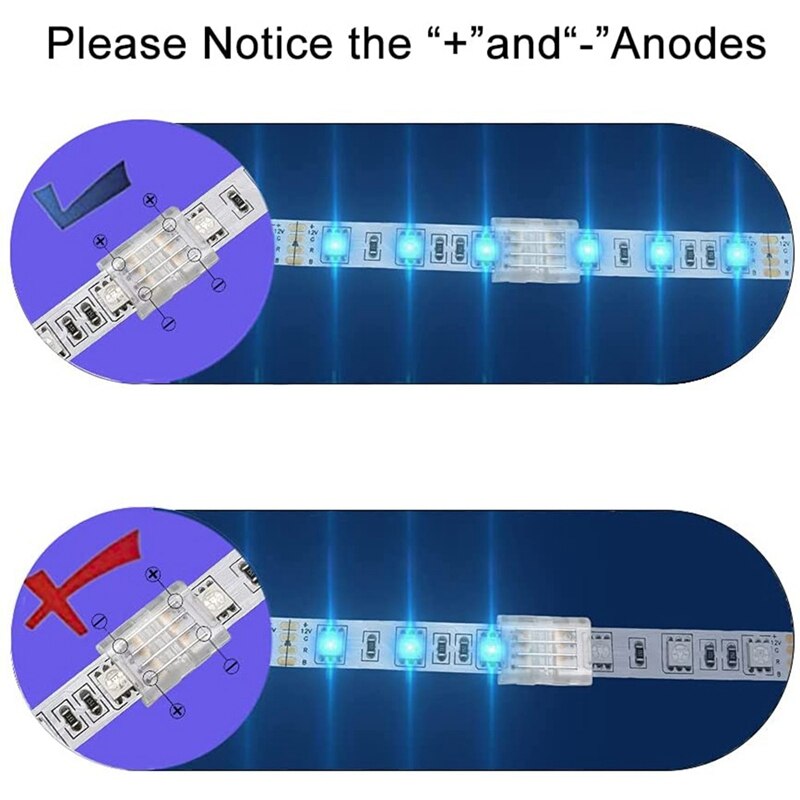 10Packs 4-Pin Rgb Led Licht Strip Connectors 10Mm Unwired Gapless Solderless Adapter Terminal Voor Smd 5050 led Strip