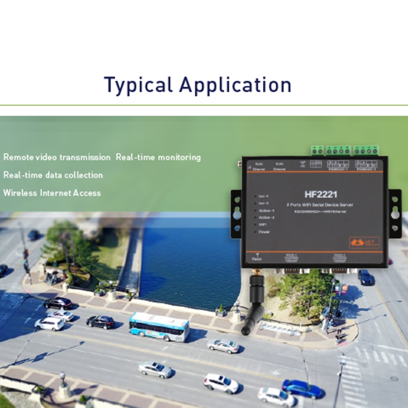 HF2221 2 Ports Wifi Serial Device Server RS232/RS422/RS485 to Ethernet / Wi-Fi Serial Server F22500(EU Plug)