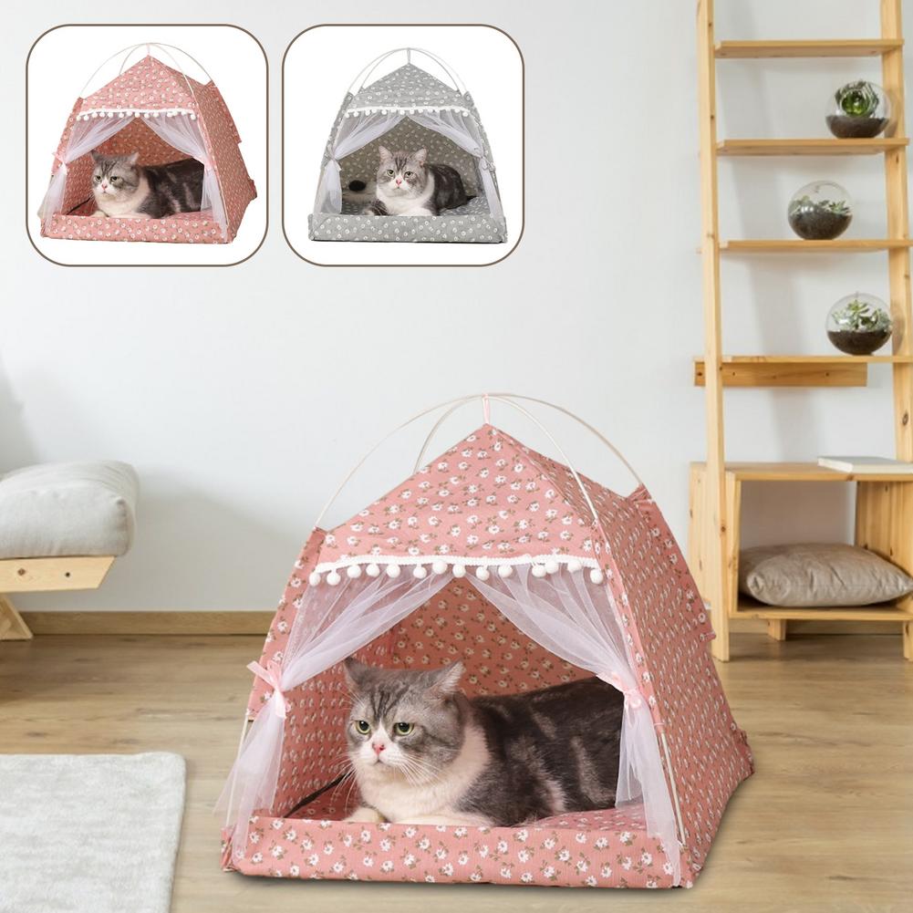 Cat Nest Semi-Enclosed Cat Tent Pet Hut Shelter With Screen Door