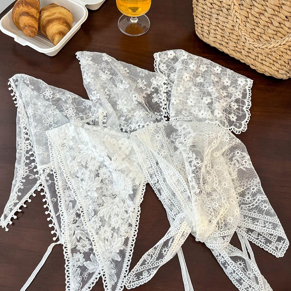 Retro Kanten Bandana Hoofdband Wit Geweven Bloemenprint Haarsjaal Bohemen Driehoek Hoofddoek Hoed Zoete Hoofddoek Haaraccessoires