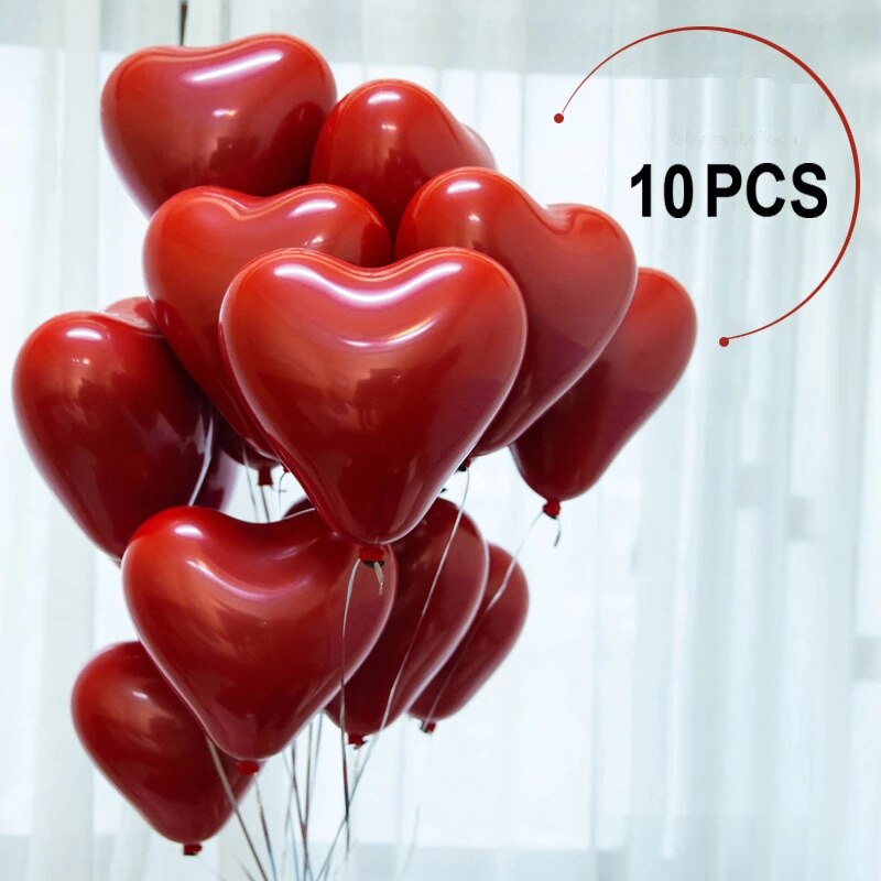 10pcs Red Heart Latex Balloons Heart Love Shape Balloon for Wedding Anniversary Valentine's Birthday Party Decorations: Default Title