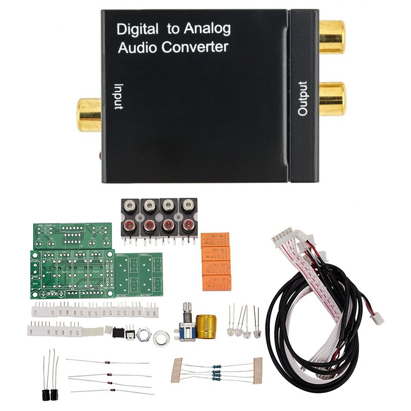 Convertidor de Audio óptico Digital Toslink SPDIF coaxial a RCA analógico con relé Selector de señal de entrada de Audio de 4 vías