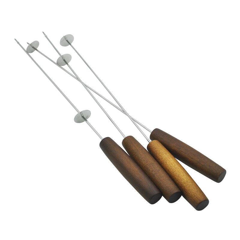 Useful Stainless Steel BBQ Tools Flat Barbecue Skewer BBQ Roasting Needle Wooden Handle Sticks Outdoor Camping BBQ 44cm 4-12pcs