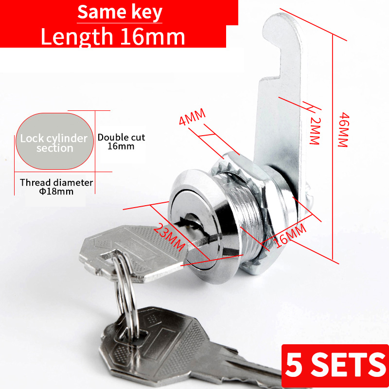 5 SETS File Cabinet Lock Iron Sheet Locker Cylinder Employee Cabinet Storage Cabinet Mailbox Universal Tongue Lock With 2 Keys: transparent