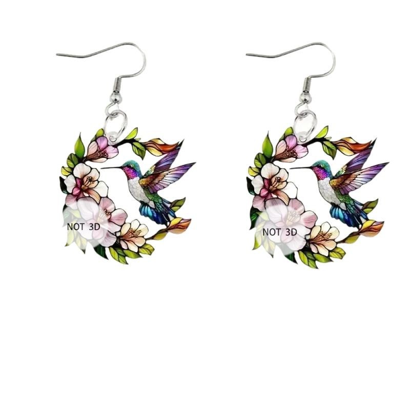 2D Acrylic Hummingbird Earrings Cute Bird Shape Earrings For Women Girls Ear Charms Dangle Jewelry Accessory: REDDISH BROWN