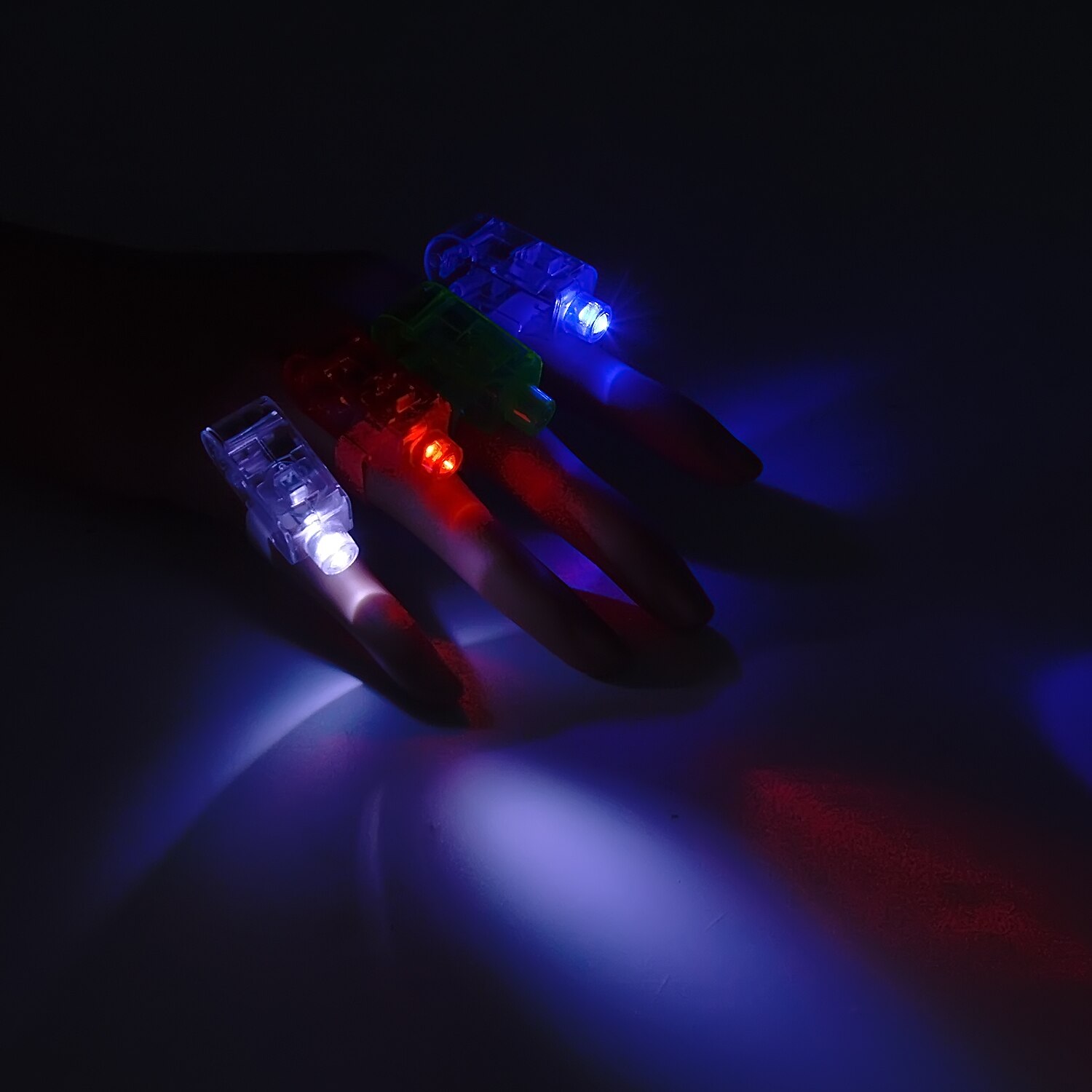 Novelty Kids 4 Mixed Color LED Flashing Finger White Flashlight Lights Lamp Toy Glowing Luminous Light up Finger Ring Toys