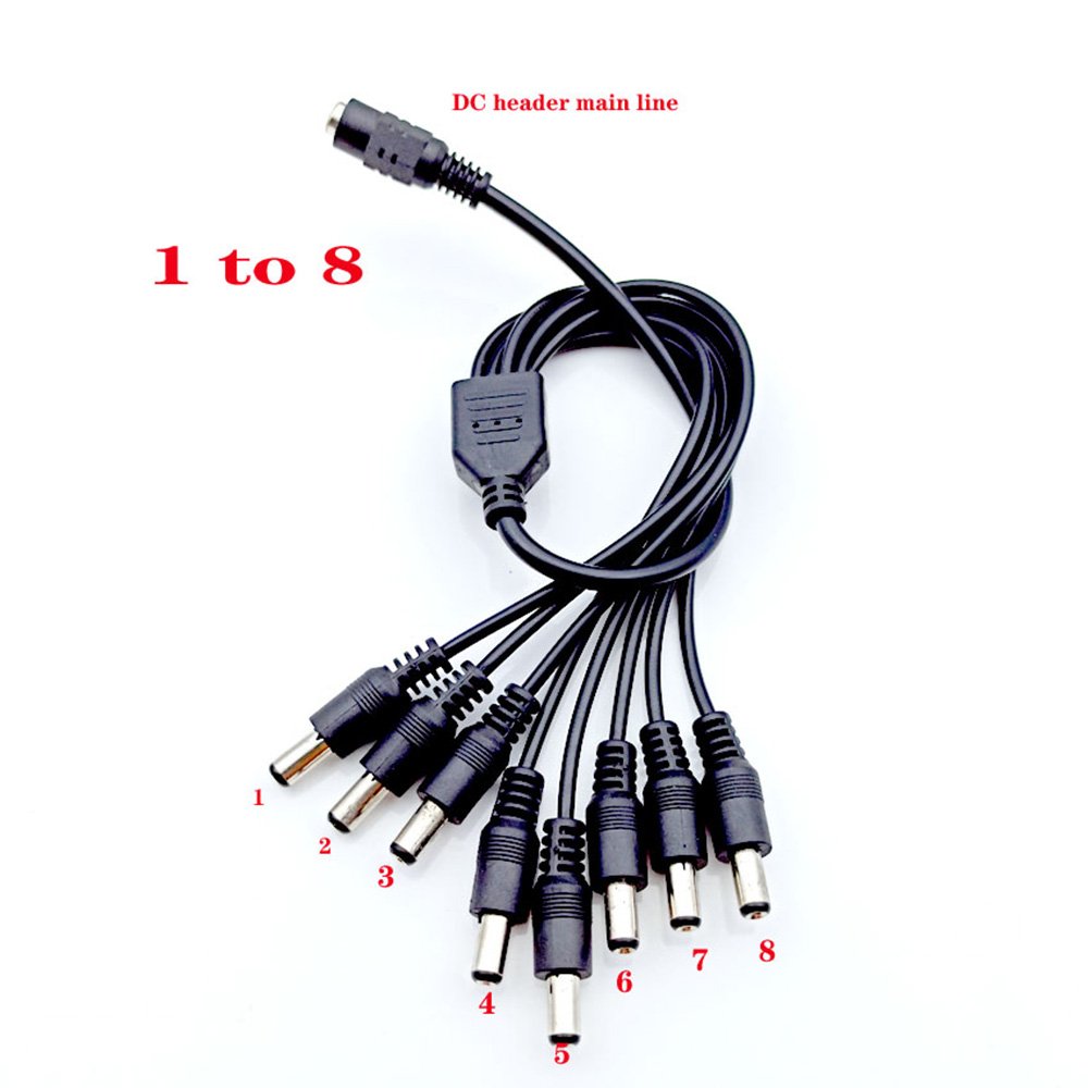 5.5*2.1mm 1 to 2/3/4/5/6/8 way dc power divider cable 5v 12v power adapter connector cable for led strip lights cctv camera: WHITE