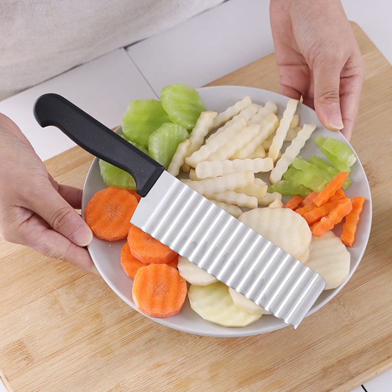 Potatis vågkantad kniv rostfritt stål kökspryl grönsak frukt skärverktyg kökstillbehör pommes frites maskin