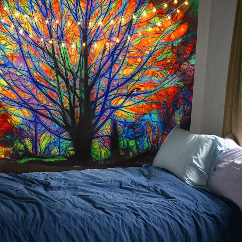 Tree Wall Hangings Psychedelic Forest with Birds Wall Tapestry Bohemian Mandala Perfect Decorations Bedroom Living Room Dorm