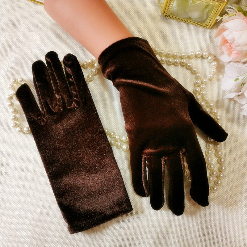 Handschuhe Frauen Lila Burgund Schwarz Kaffee Grün Samt Handschuhe Elastische Verein Leistung Formale Party Kleid Handschuh Finger Guantes