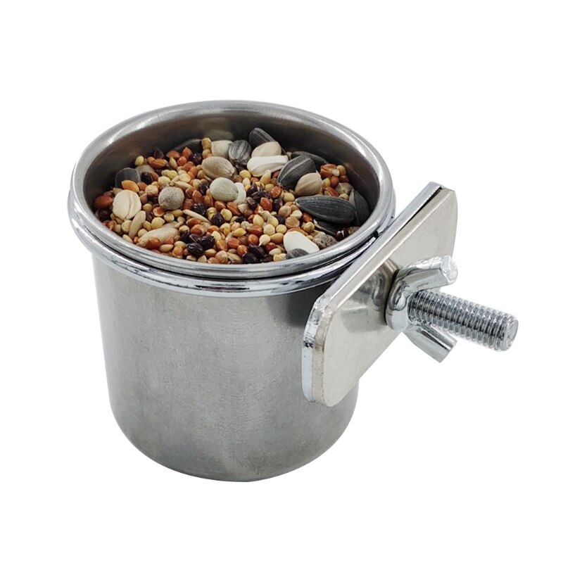 Pet Birds Hanging Cage Bowl Dish Cup Anti-turnover Stainless Steel Food Feeder