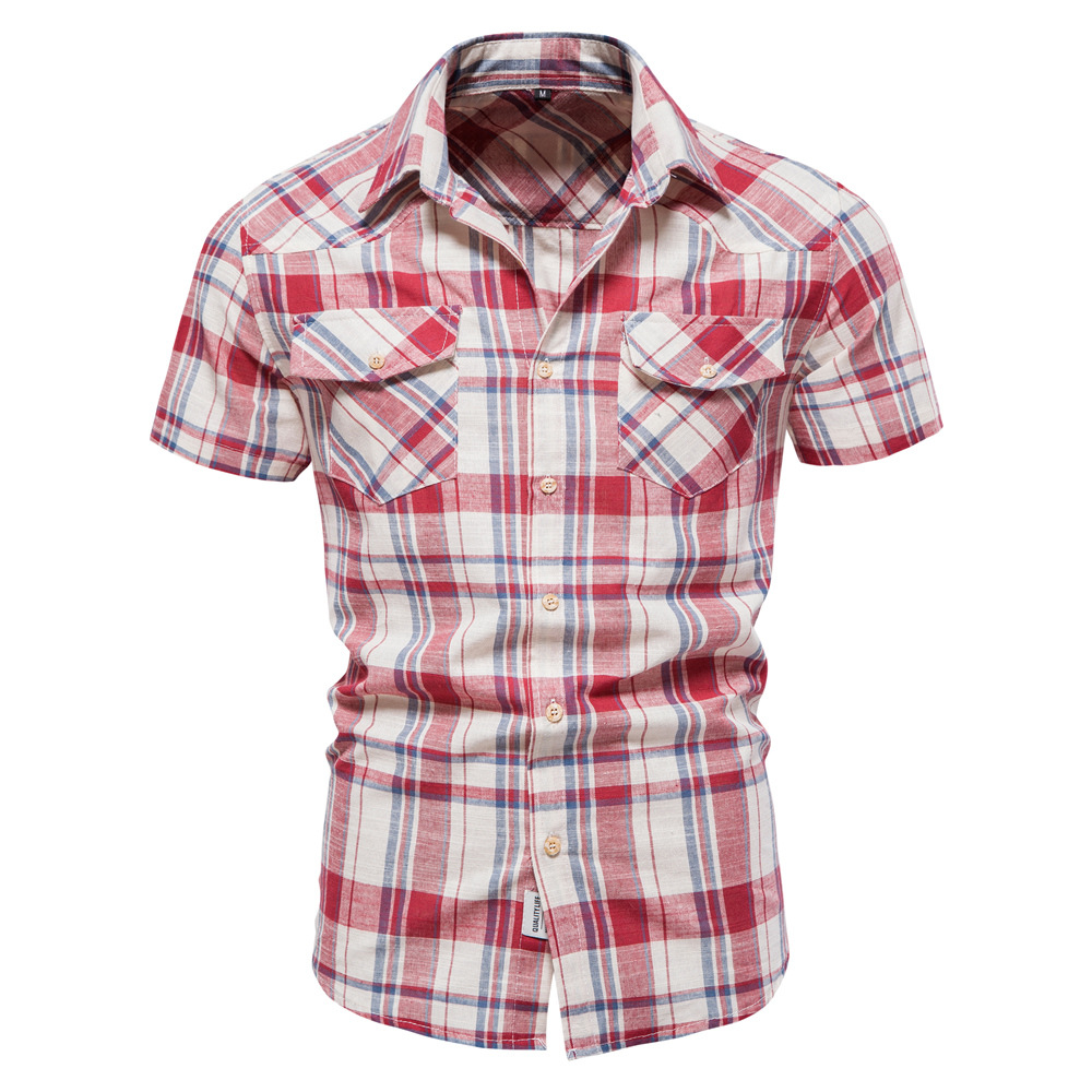 Camicia Casual Uomo Cromoncent A Maniche Corte – Quadri Buffalo, Rosa E Viola, Taglia S, Tessuto Misto Cotone - 5