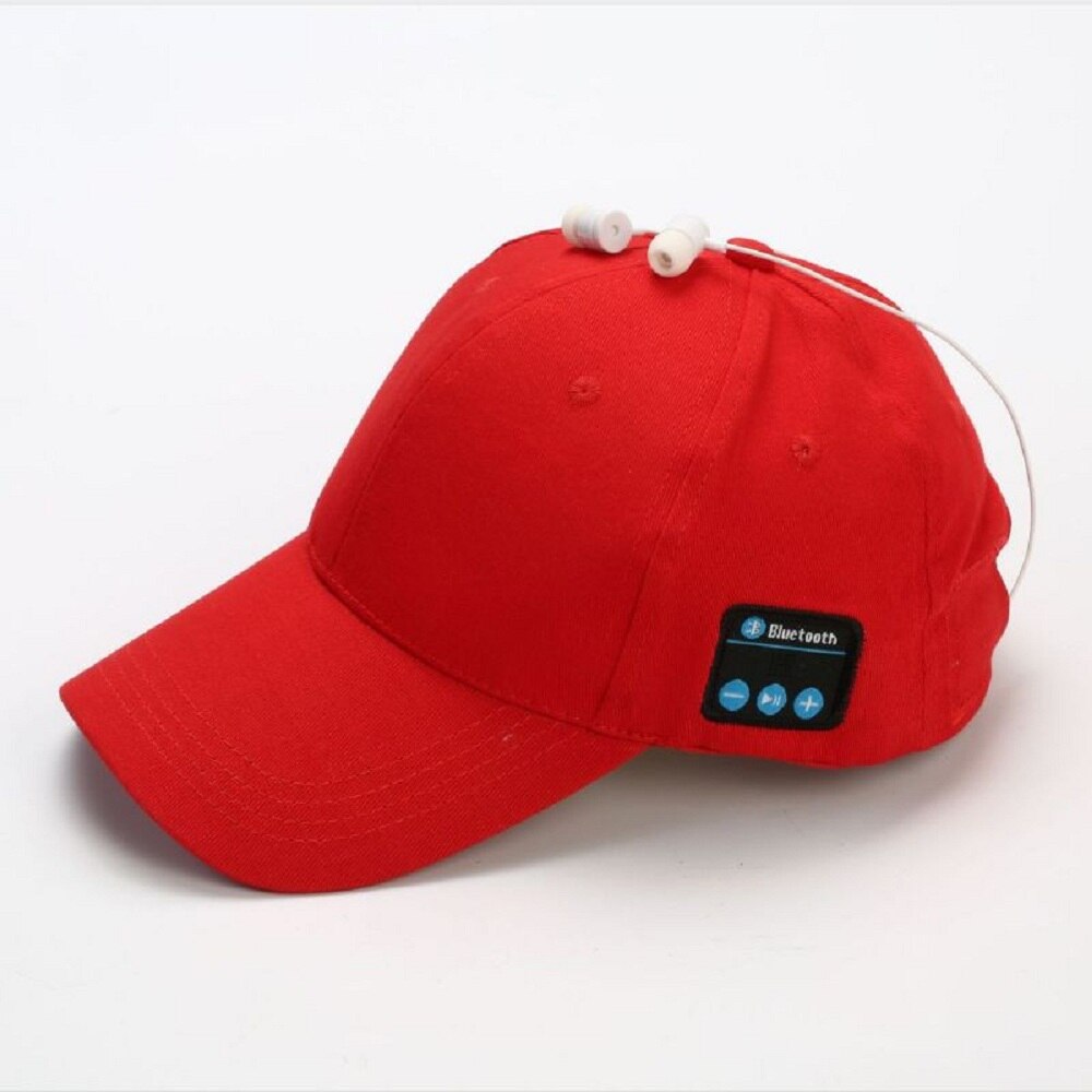 Trådløs bluetooth hat udendørs sport baseball cap hovedtelefoner kalder musik sun cap trådløse hovedtelefoner til løb: Rød