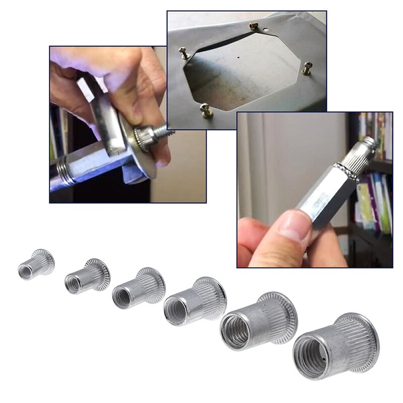 200Pcs Rivet Nut Aluminum Alloy Rivnut Flat Head Threaded Insert Nutserts Cap Rivet Nut Assortment Set for Automotive Furniture