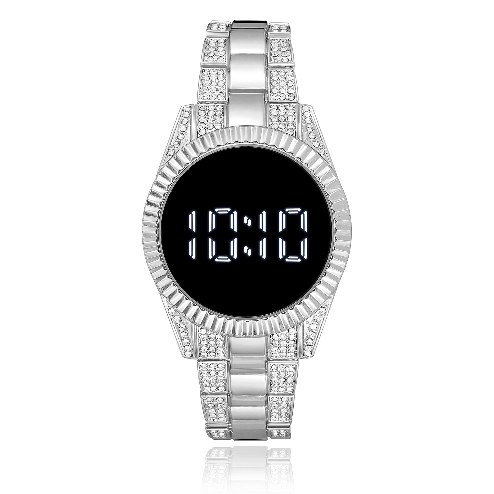 Trending Products Stainless Steel Band Women Led Digital Watches Rhinestone Women's Wrist Watch Relogio Clock: Silver