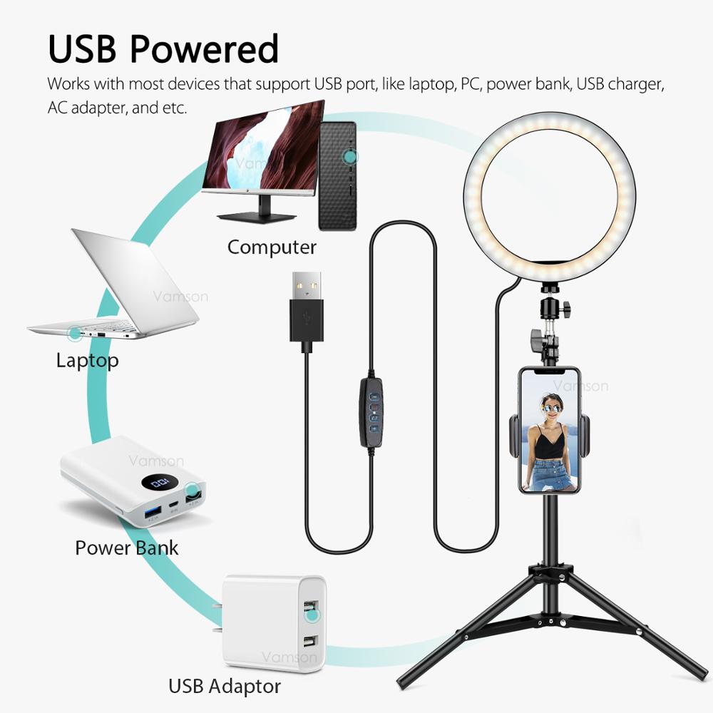 Vamson Selfie LED Anello di Luce della lampada con il Treppiedi Del Basamento Del Supporto Del Supporto Del Telefono per Streaming In Diretta/Trucco/YouTube Video Fotografia illuminazione anulare