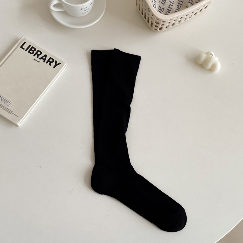Women Stockings JK Lolita Sweet Girls Long Socks Stocking Japanese Style Solid Color Black White Gray Knee Socks Stockings Women: black