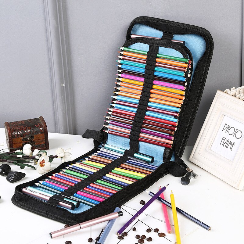 Large Black Pencil Case 36/48/72/120 Holes Folding Stationery Storage Art Markers Painting Pencil Box Bags School Office