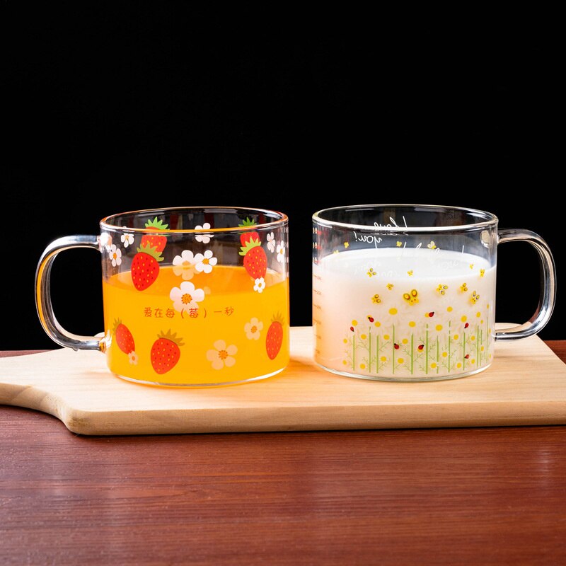 Ontbijt Cup Grote Capaciteit Glas Leuke Cartoon Aardbei Mok Met Deksel Hittebestendig Glas Schaal Cup Kantoor koffie Cup