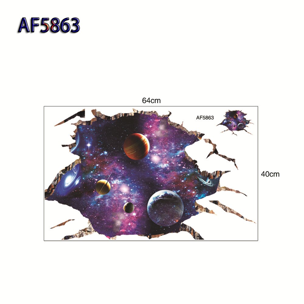 3D Cosmic Space Planet Broken Wall Stickers Removerable for Kids Rooms Boy Bedroom Nursery Home Decoration Decals Murals: AF5863