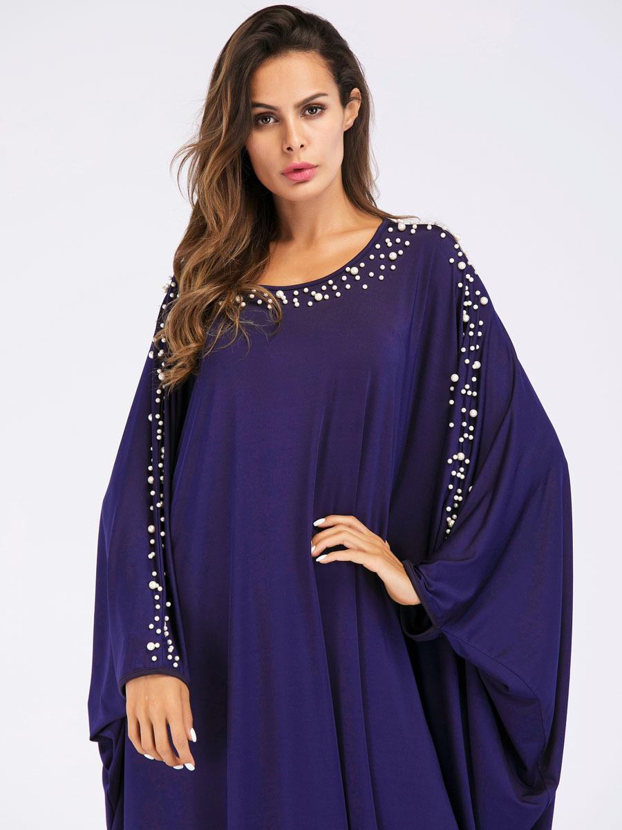 Vrouwen abaya, lange moslimjurk, kaftan, jilbab, vintage feestcocktail, maxi, arabische islamitische jurk, kralen, losse maxi-jurk