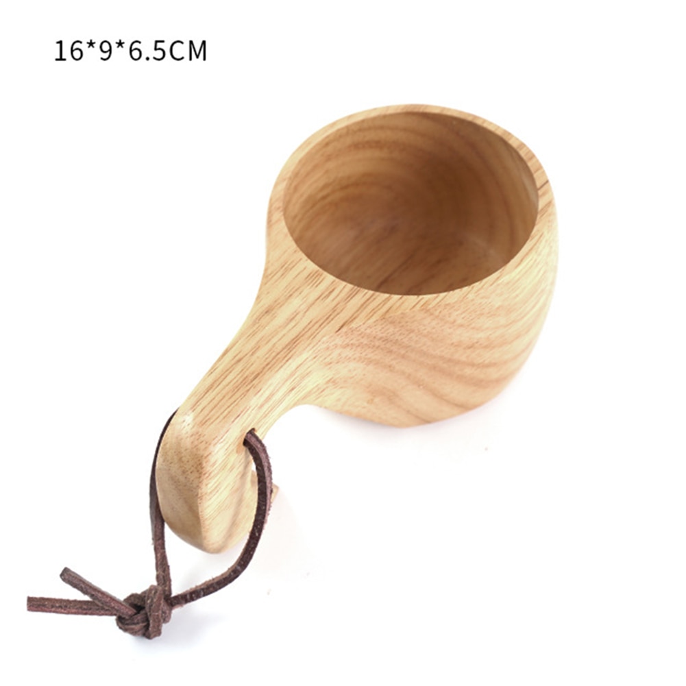 Taza de café portátil con mango de madera, gancho de cuerda de cuero de dos agujeros para zumo, taza de té de la leche, tazas de agua de cocina de protección medioambiental: A3