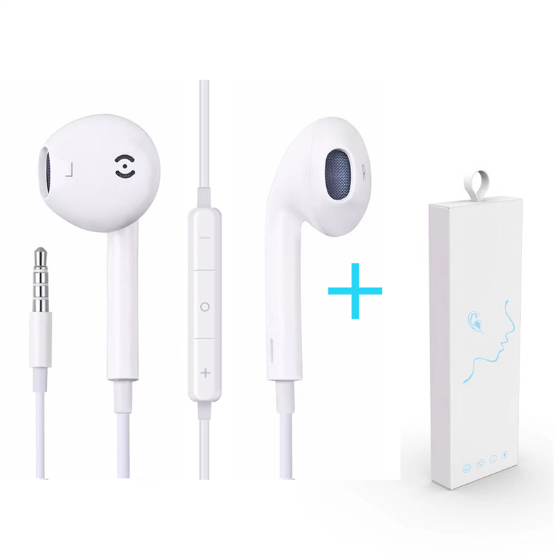 Wired Headphone With Mic 3D Stereo Earbuds In-ear Headset Clear Sound Auriculare 3.5mm Jack Casque For iPhone CellPhone Earphone: White 3.5mm With box