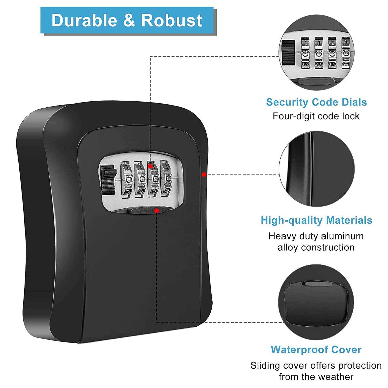 Wall Mounted Key Safe Box Mini Storage Keybox Key Storage Lock Box with 4 Digit Combination Waterproof Cover For Outdoor Use