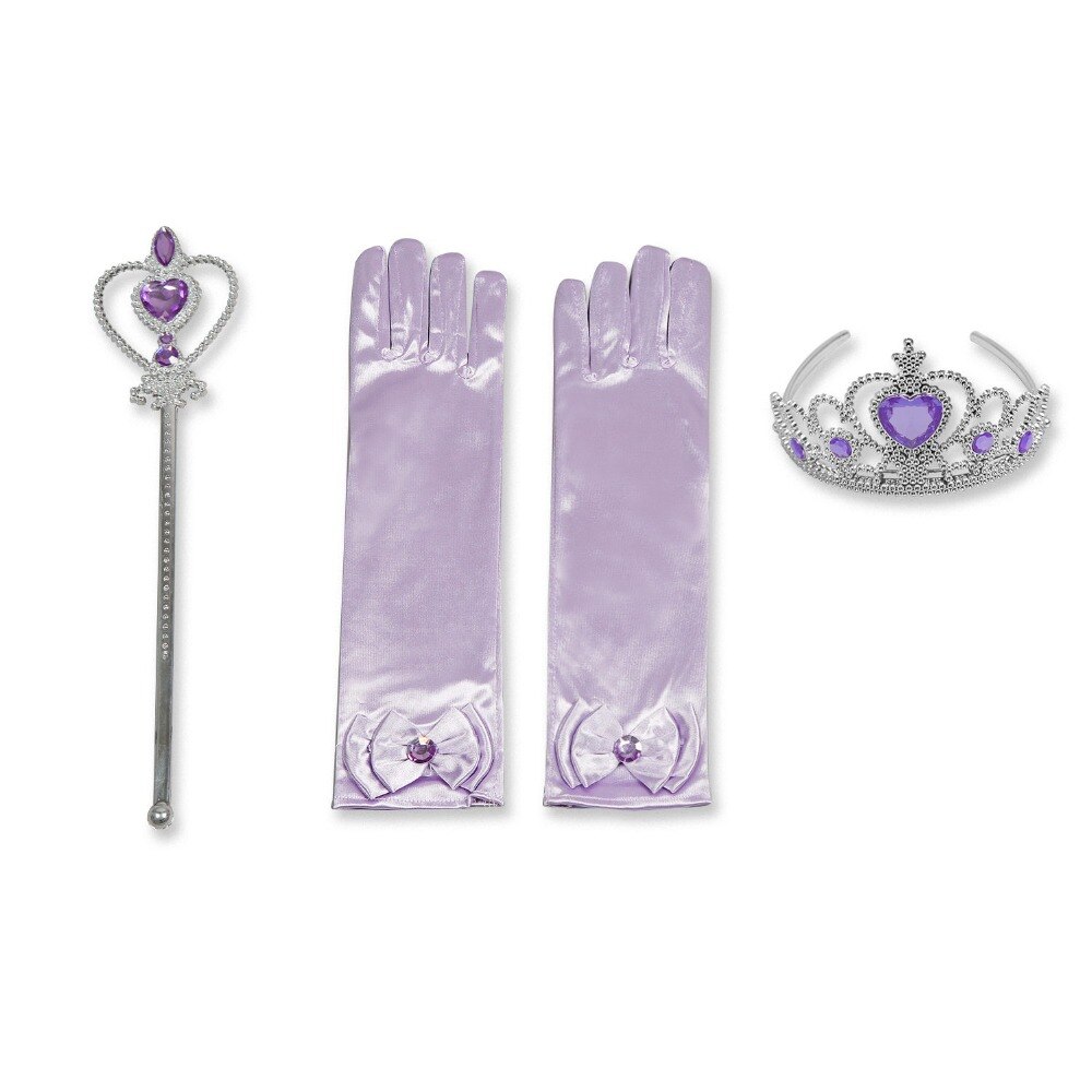 Barn cosplay karneval prinsessa tjejer barn klädsel tillbehör kronfläta trollspö peruk blå handskar 4 st set magic stick: Lila