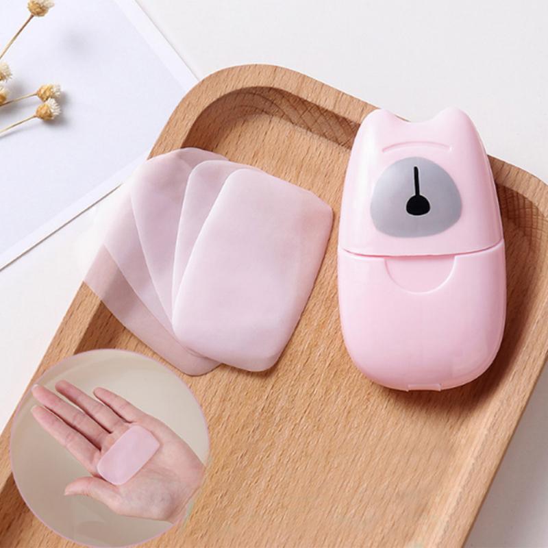 50 stuks wegwerppapierzeep voor op reis, draagbare handwasbox, aromatische plakjes, vellen, mini-zeeppapier voor kinderen en volwassenen