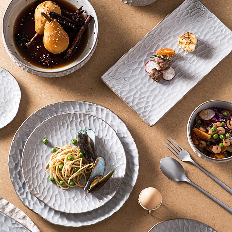 Vajilla de cocina de cerámica de estilo nórdico, taza de desayuno, plato de porcelana para salsa, plato de cena, taza de café, tazón de arroz, tazón de postre y ensalada