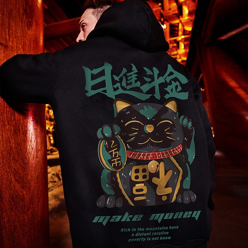 Zazomde vinter løse hættetrøjer mænd hip hop sweatshirt plutus cat print mænd pullover tegneserie oversize hættetrøje high street sweatshirt