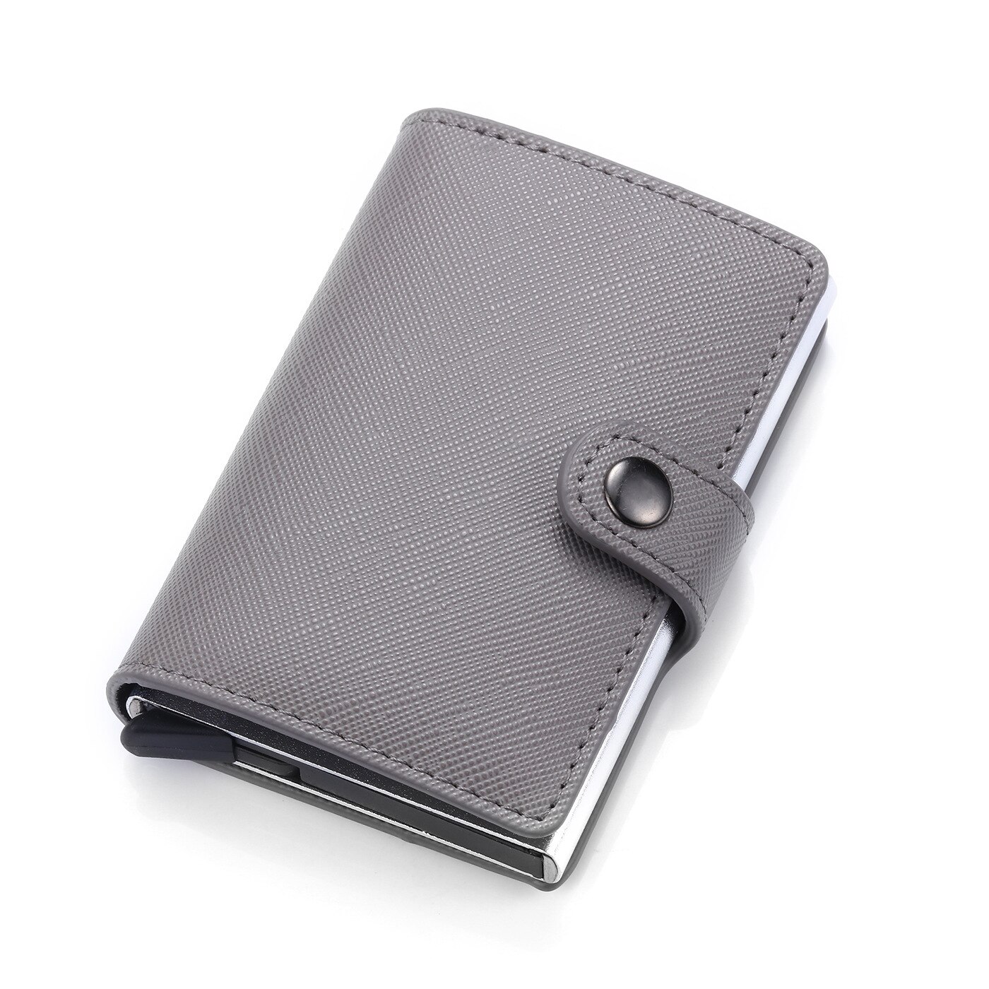 Men Credit card holder carbon Leather Wallet Aluminum Automatic Mini Wallet With Back Pocket ID Card RFID Blocking purse: 2