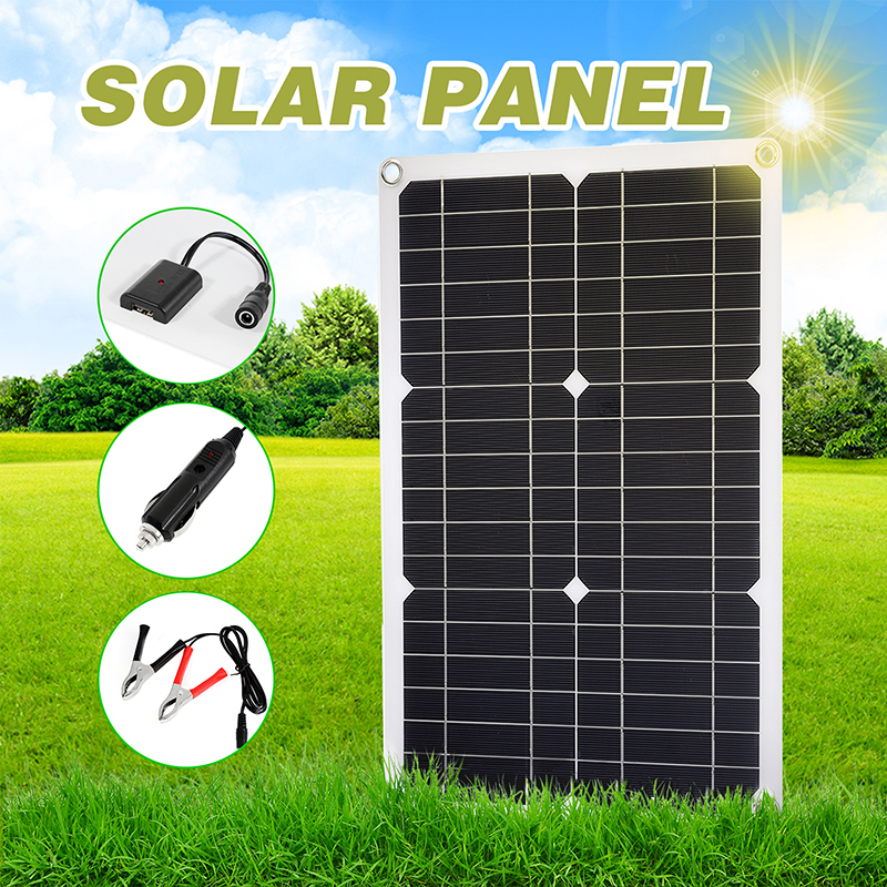 100W 12V Solar Panel Kit Single/Dual USB Port Off Grid Monocrystalline Module with 30A Solar Charge Controller