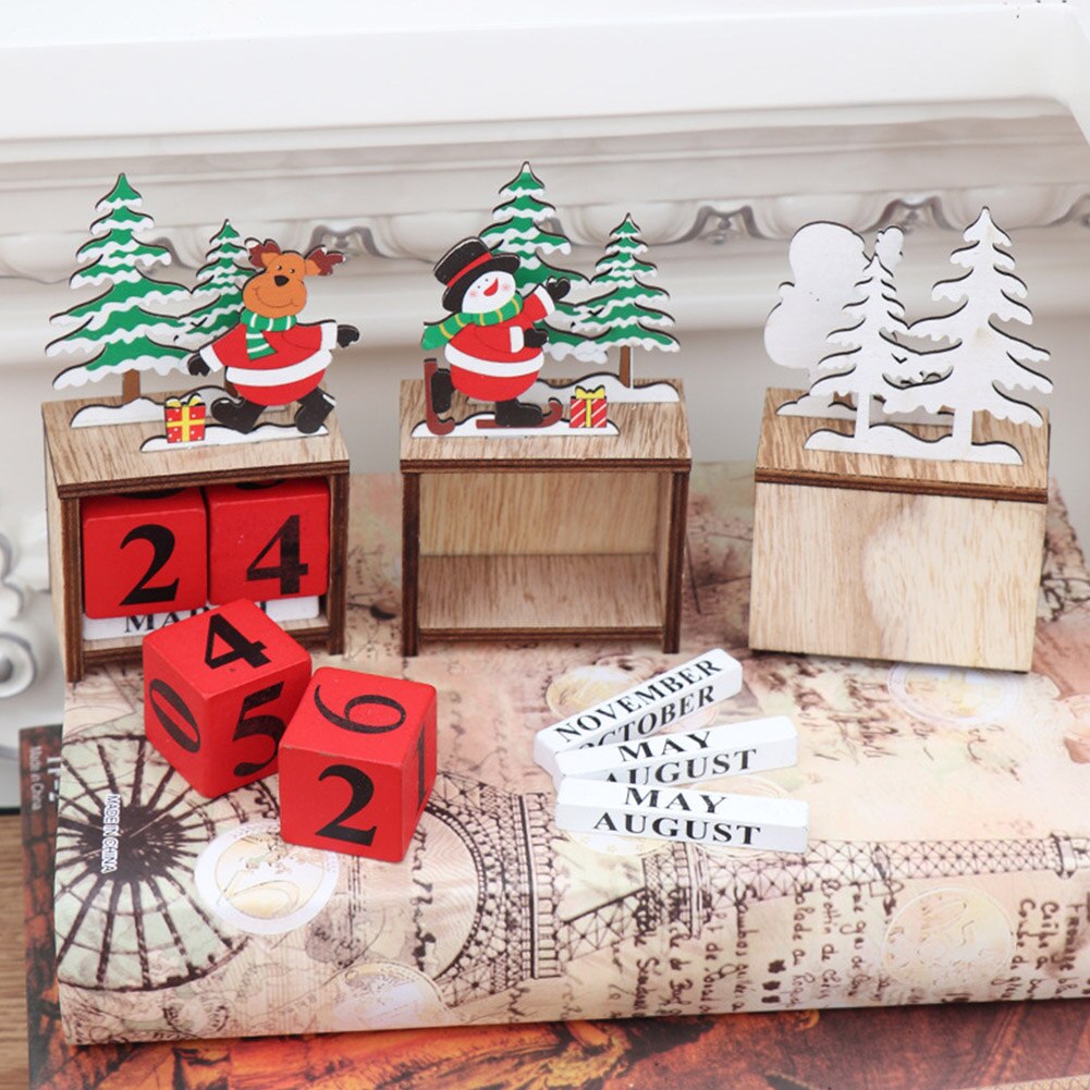 Utilería para fotografía, calendario para el hogar, Decoración de mesa bonita artesanal, portátil, árbol de Navidad, Festival, cuenta atrás, bloque de de madera